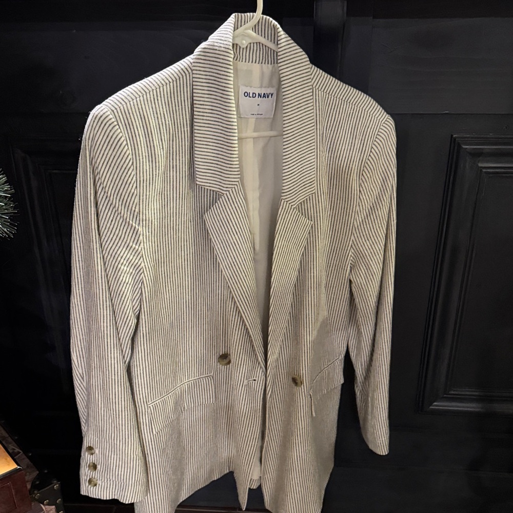 Old Navy Pinstripe Blazer in Navy and White
